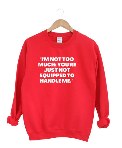 I'm not to much you Just can't handle me  -Sweatshirt