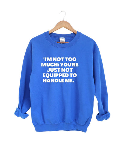 I'm not to much you Just can't handle me  -Sweatshirt